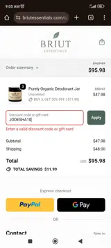 JODESHA10 coupon verification screenshot