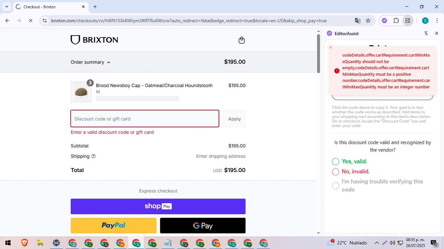 Brixton discount code screenshot showing code BUNDLE3+ applied at Brixton checkout page. Uploaded by SimplyCodes community member ExtraordinarySeeker8039 on Jul 27, 2025