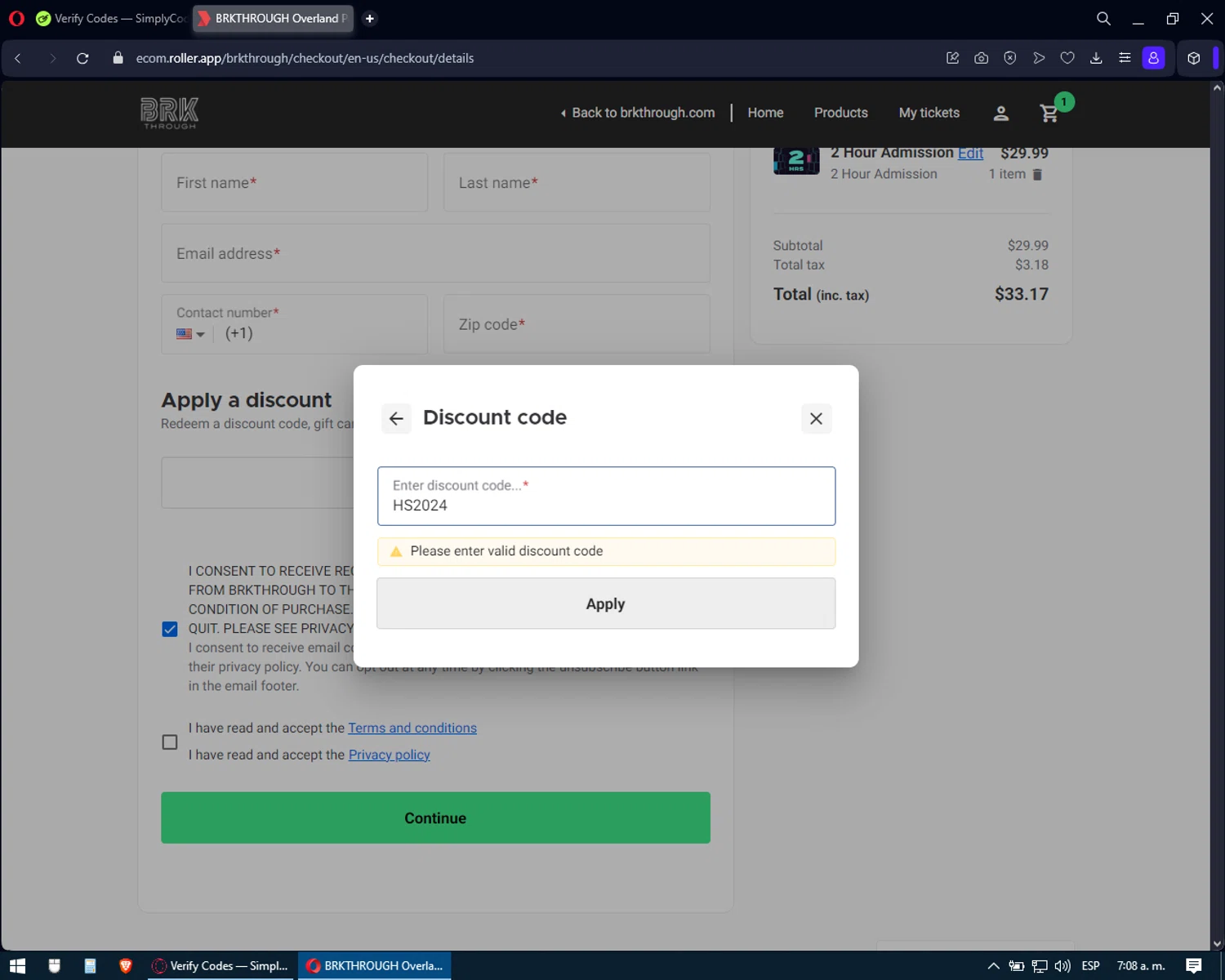 BRKTHROUGH discount code screenshot showing code HS2024 applied at BRKTHROUGH checkout page. Uploaded by SimplyCodes community member Makunouchi on Jan 14, 2025