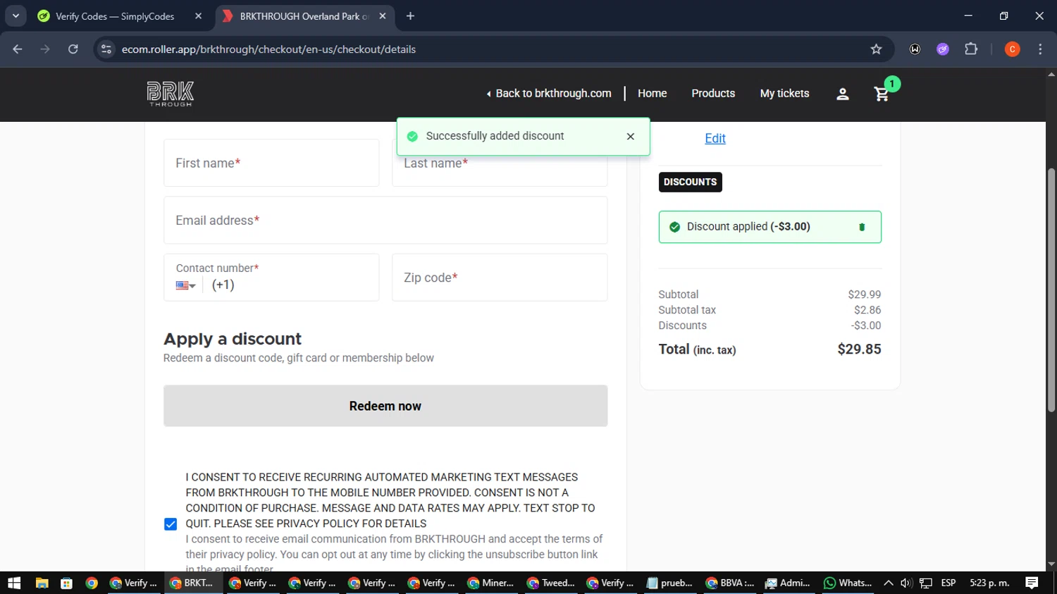 BRKTHROUGH checkout page showing BRKTHROUGH discount code box | Screenshot taken by SimplyCodes community member on Oct 2, 2025