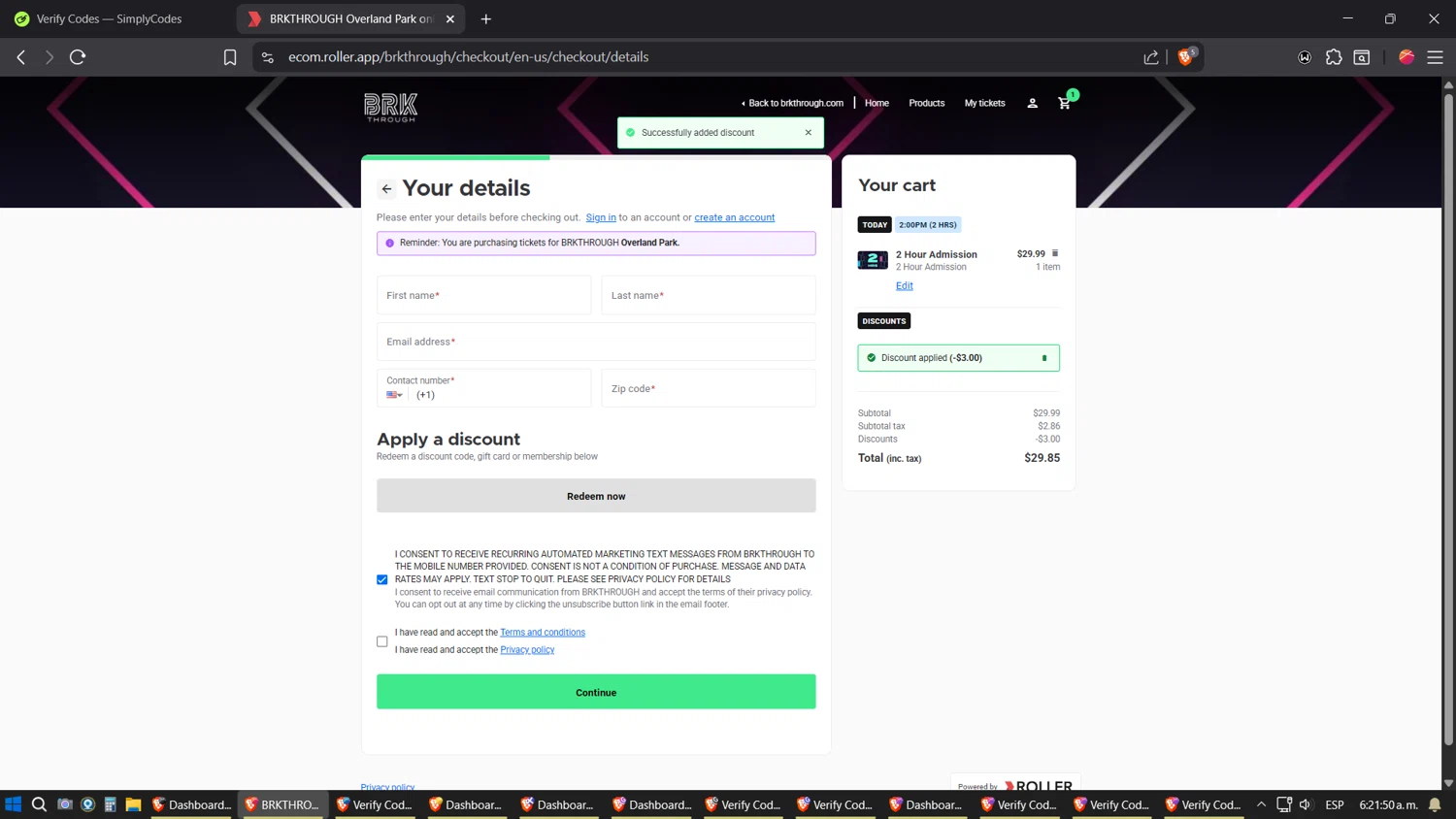 BRKTHROUGH checkout page showing BRKTHROUGH discount code box | Screenshot taken by SimplyCodes community member on Oct 8, 2025