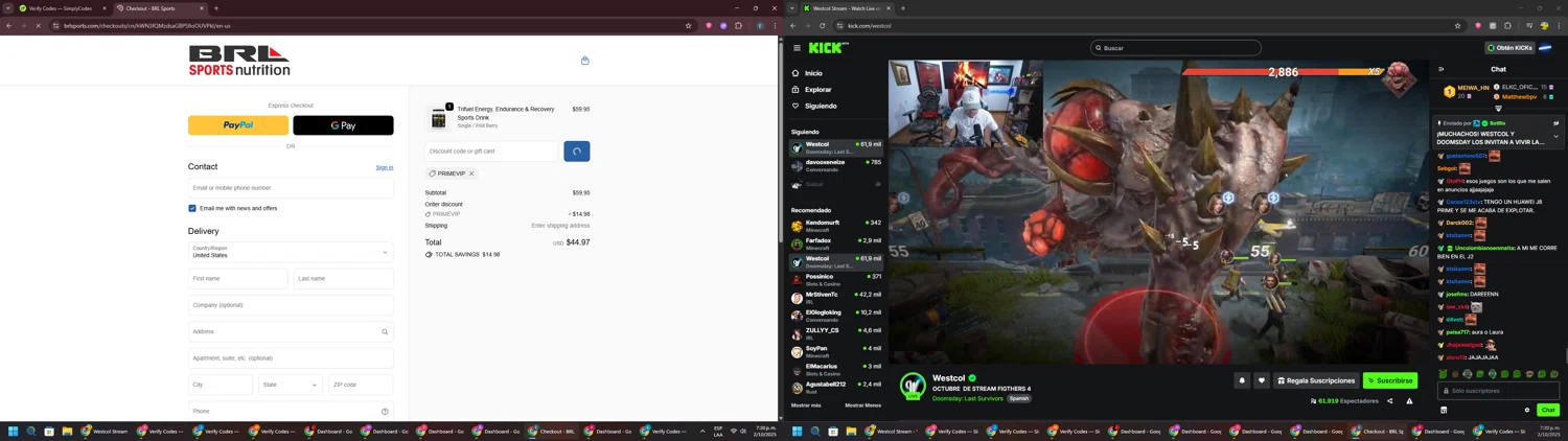 BRL Sports Nutrition promo code screenshot showing code PRIMEVIP applied at BRL Sports Nutrition checkout page. Uploaded by SimplyCodes community member GloriousPioneer2942 on Oct 2, 2025