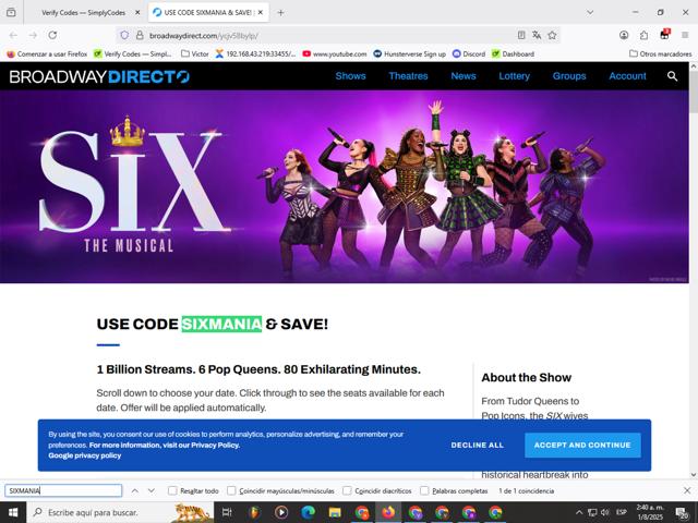 Broadway Direct checkout page showing Broadway Direct promo code box | Screenshot taken by SimplyCodes community member on Aug 1, 2025