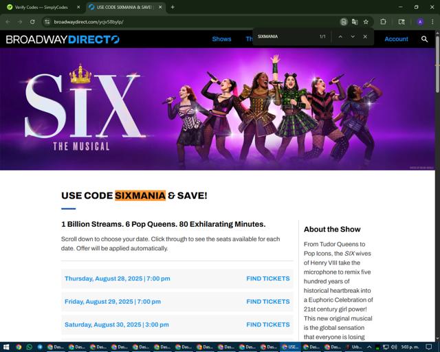 Broadway Direct checkout page showing Broadway Direct promo code box | Screenshot taken by SimplyCodes community member on Aug 28, 2025