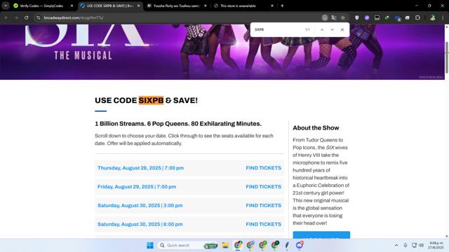 Broadway Direct checkout page showing Broadway Direct promo code box | Screenshot taken by SimplyCodes community member on Aug 28, 2025