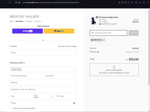 Brochu Walker checkout page showing Brochu Walker discount code box | Screenshot taken by SimplyCodes community member on Aug 16, 2023