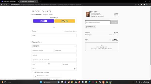 Brochu Walker checkout page showing Brochu Walker discount code box | Screenshot taken by SimplyCodes community member on Aug 25, 2023