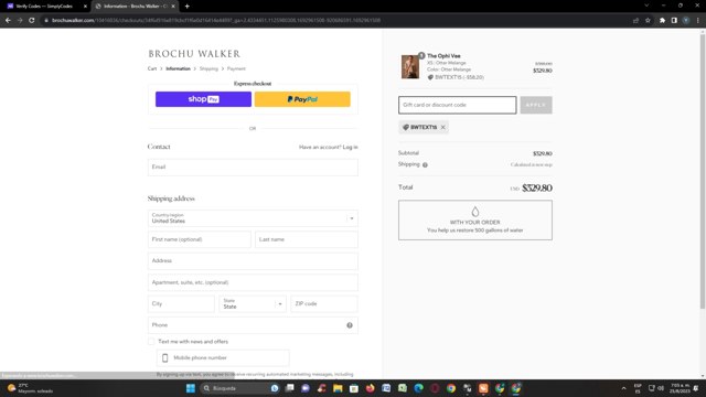 Brochu Walker checkout page showing Brochu Walker discount code box | Screenshot taken by SimplyCodes community member on Aug 25, 2023