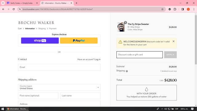 Brochu Walker checkout page showing Brochu Walker discount code box | Screenshot taken by SimplyCodes community member on Jan 18, 2024