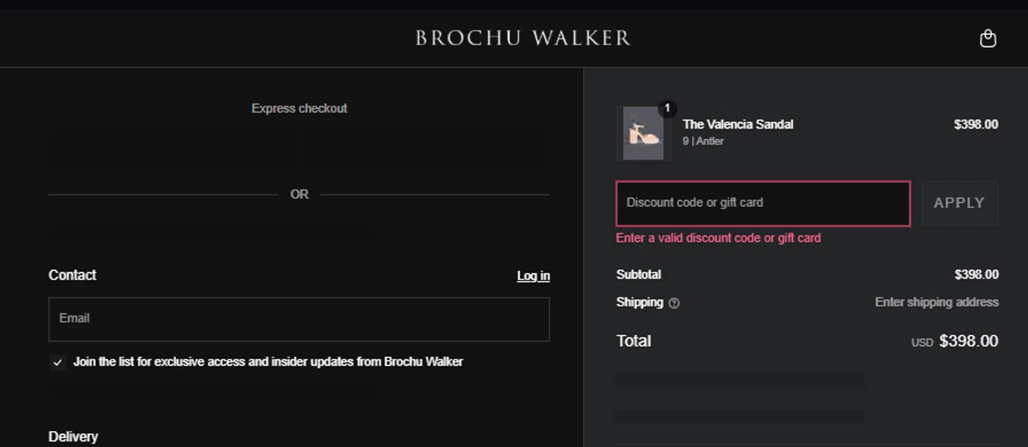 Brochu Walker discount code screenshot showing code FF2025 applied at Brochu Walker checkout page. Uploaded by SimplyCodes community member idkxxx on Jun 4, 2025