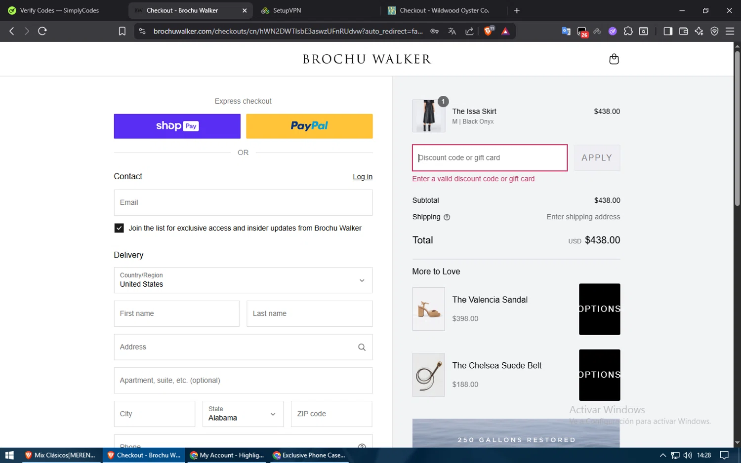 Brochu Walker discount code screenshot showing code FF2025 applied at Brochu Walker checkout page. Uploaded by SimplyCodes community member ShieldElite2370 on Aug 25, 2025