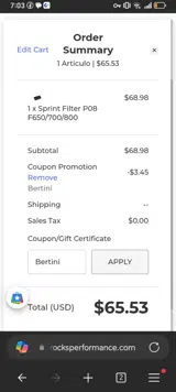 Brocks Performance coupon verification screenshot