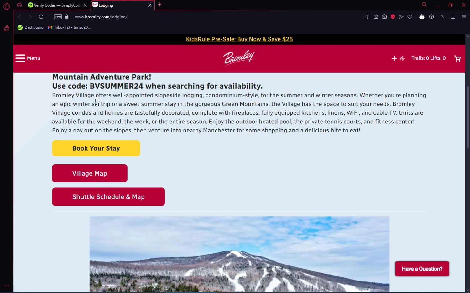 Bromley Mountain checkout page showing Bromley Mountain promo code box | Screenshot taken by SimplyCodes community member on Oct 27, 2024