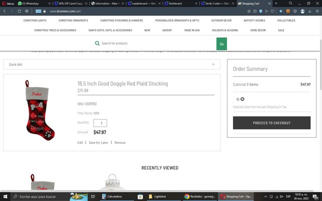 Bronner's checkout page showing Bronner's promo code box | Screenshot taken by SimplyCodes community member on Nov 30, 2022