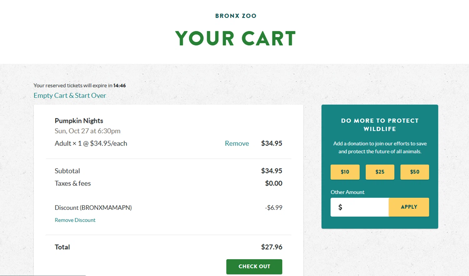 where to use Bronx Zoo promo code box