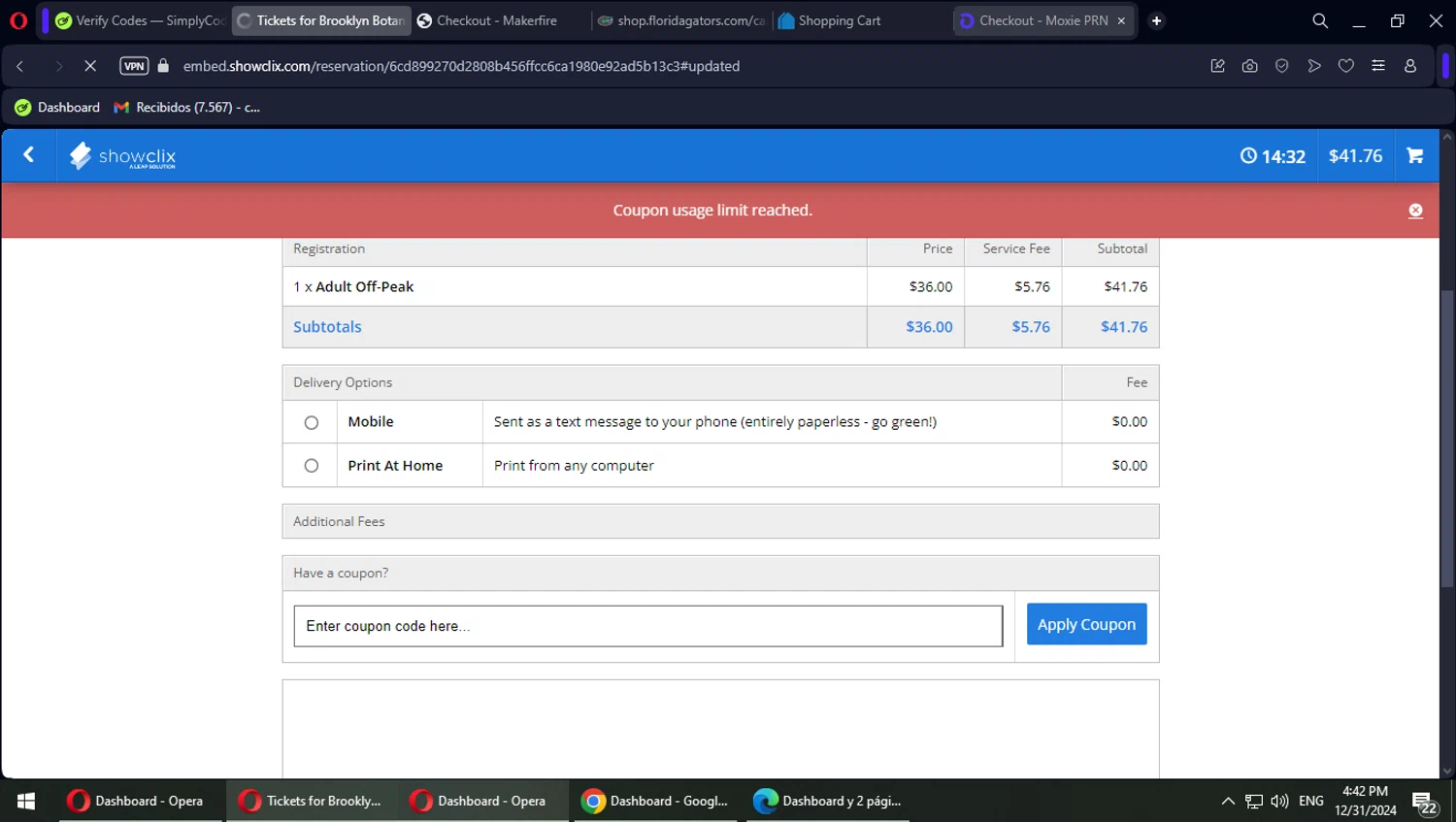 Brooklyn Botanic Garden promo code screenshot showing code BKLIGHTS20 applied at Brooklyn Botanic Garden checkout page. Uploaded by SimplyCodes community member MaitoGai on Dec 31, 2024