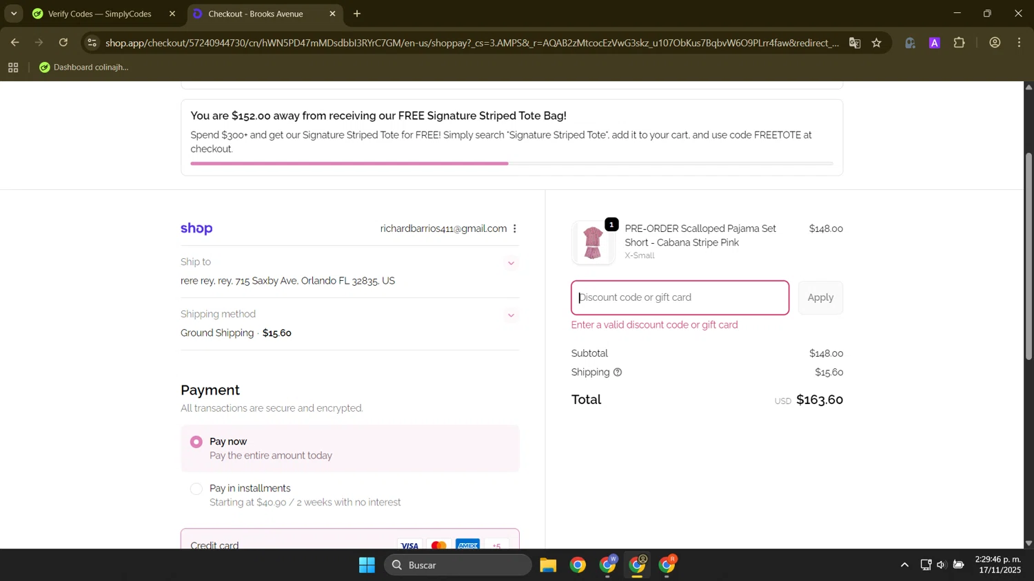 Brooks Avenue promo code screenshot showing code KINDNESS applied at Brooks Avenue checkout page. Uploaded by SimplyCodes community member FortunateElite9977 on Nov 17, 2025