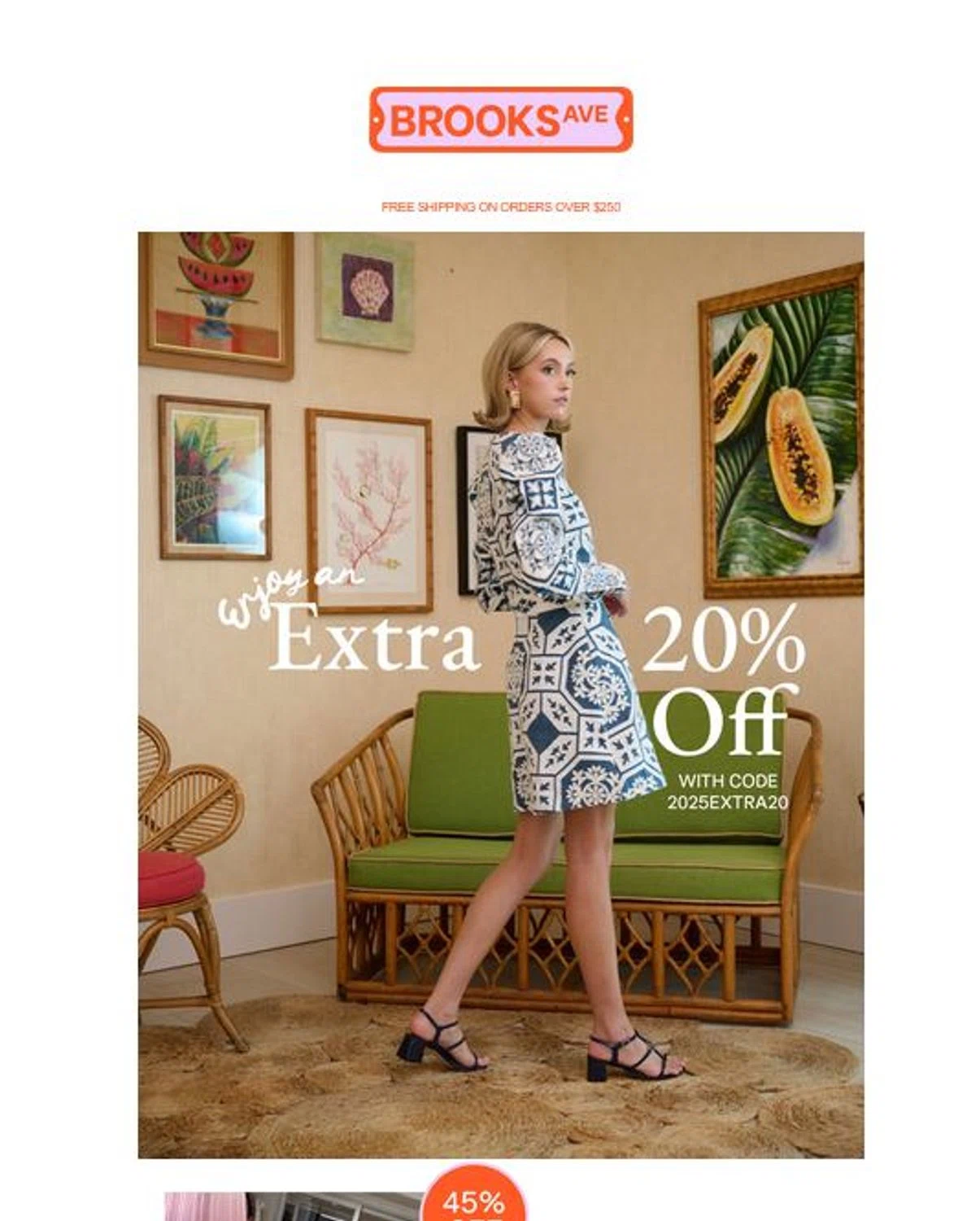 Brooks Avenue promo code screenshot showing code 2025extra20 applied at Brooks Avenue checkout page. Uploaded by SimplyCodes community member stygian1 on Dec 30, 2025