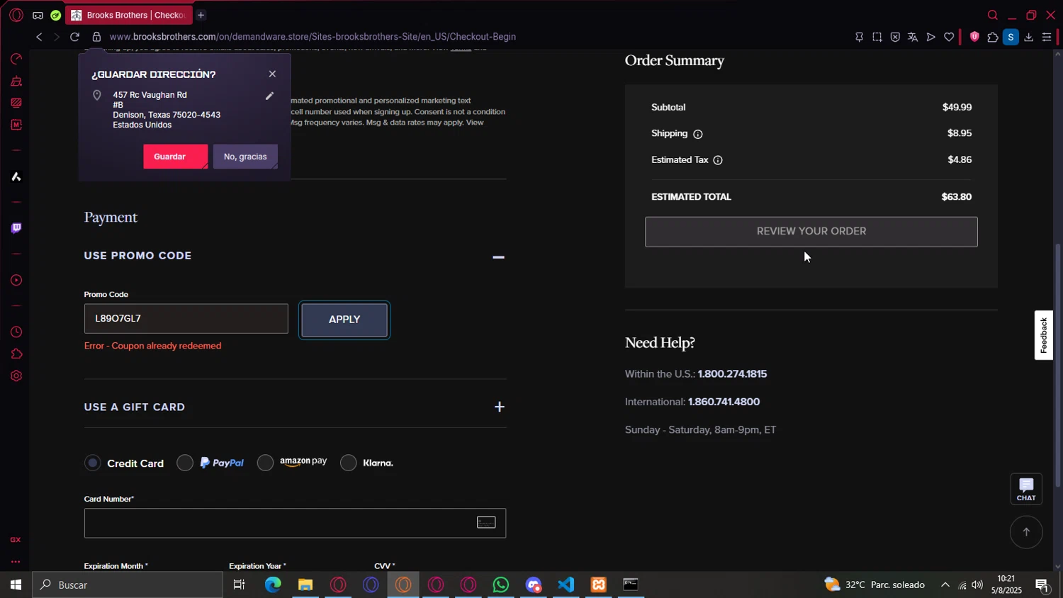 Brooks Brothers promo code screenshot showing code L89O7GL7 applied at Brooks Brothers checkout page. Uploaded by SimplyCodes community member BAMBO_ on Aug 5, 2025