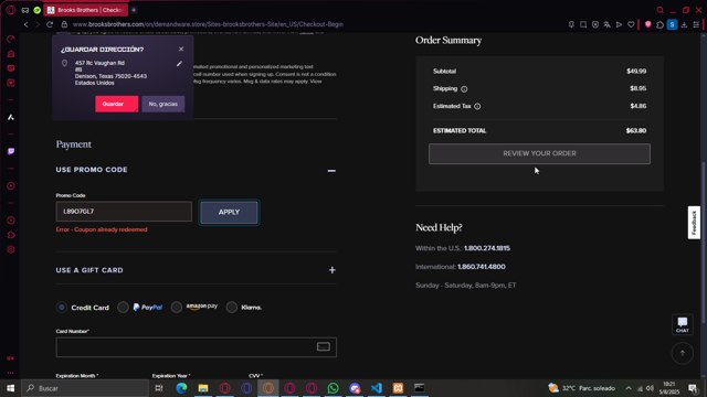 Brooks Brothers checkout page showing Brooks Brothers promo code box | Screenshot taken by SimplyCodes community member on Aug 5, 2025