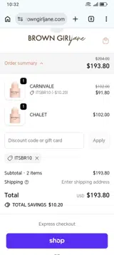 BROWN GIRL Jane coupon verification screenshot