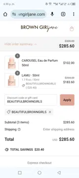 BROWN GIRL Jane coupon verification screenshot