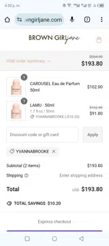 BROWN GIRL Jane coupon verification screenshot