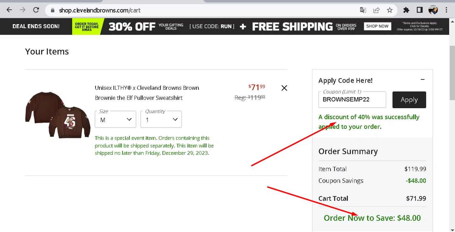 Cleveland Browns Shop Promo Codes 40 Off 12 2023