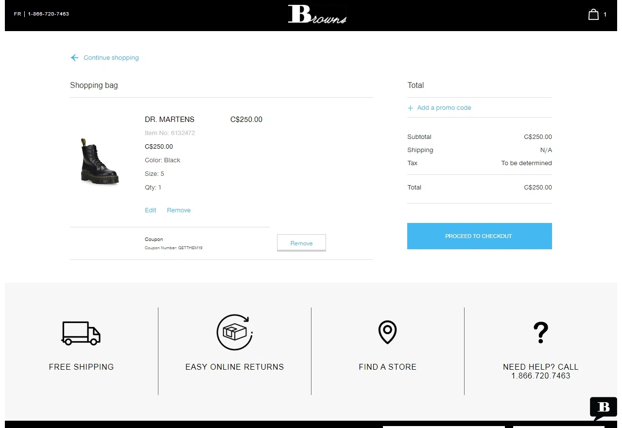 Browns Shoes checkout page showing Browns Shoes promo code box | Screenshot taken by SimplyCodes community member on Sep 14, 2020