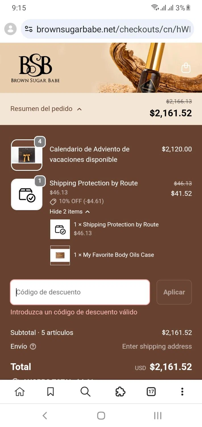 Brown Sugar Babe discount code screenshot showing code BRITT applied at Brown Sugar Babe checkout page. Uploaded by SimplyCodes community member Menotii23 on Nov 27, 2025