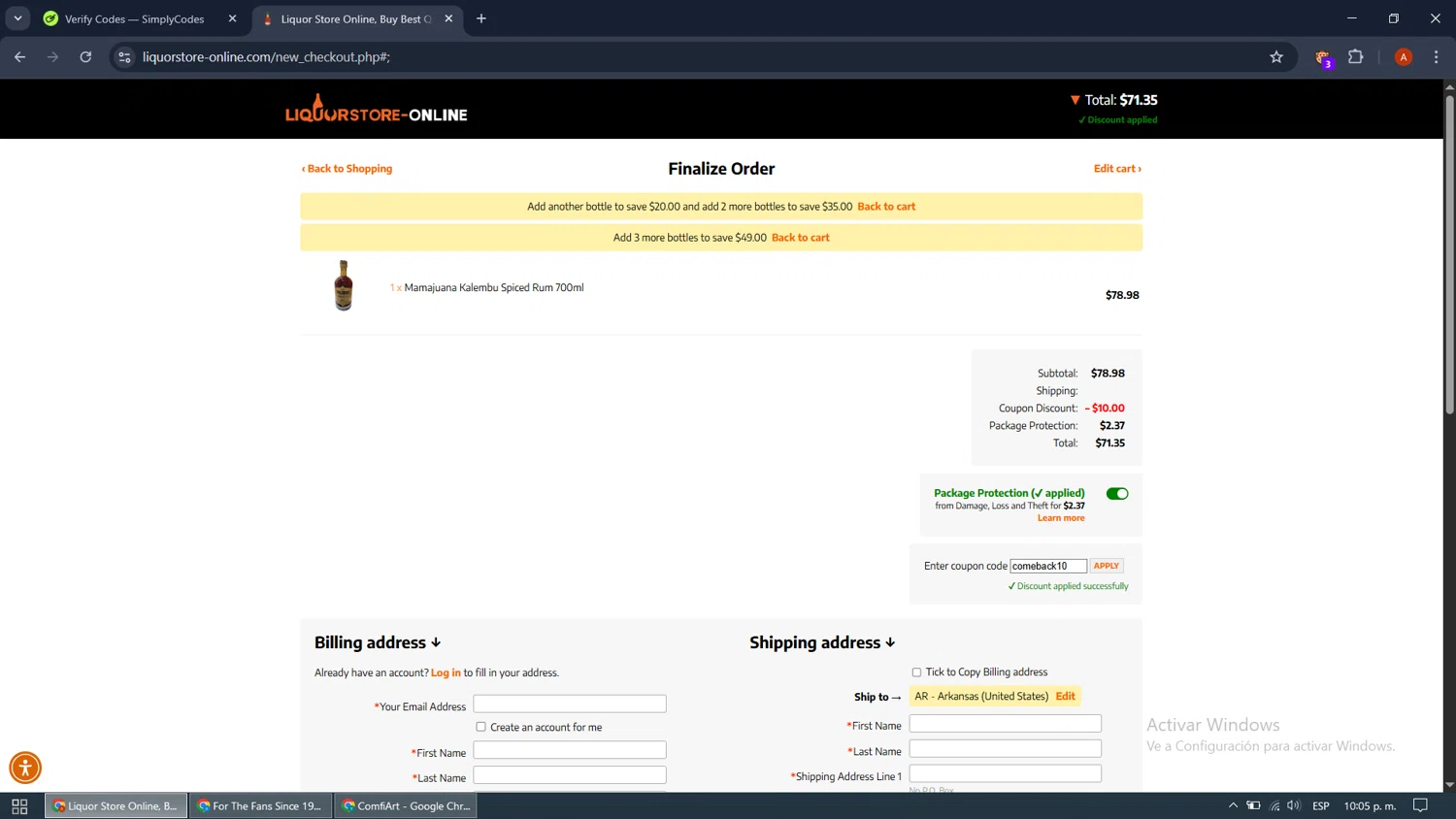 Brown Thomas promo code screenshot showing code EMAIL10 applied at Brown Thomas checkout page. Uploaded by SimplyCodes community member AlvaroCG on May 22, 2025