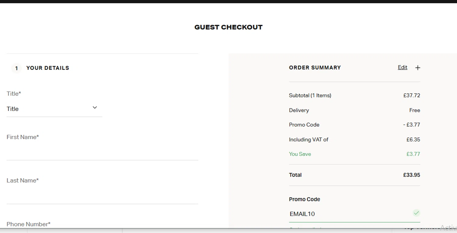 Brown Thomas checkout page showing Brown Thomas promo code box | Screenshot taken by SimplyCodes community member on Feb 15, 2025