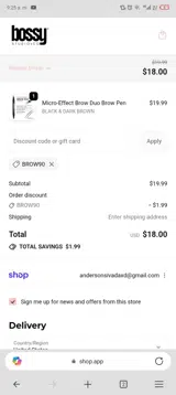 BROW90 coupon verification screenshot