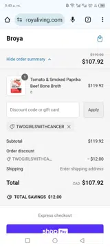 TWOGIRLSWITHCANCER coupon verification screenshot