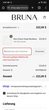BRUNA coupon verification screenshot