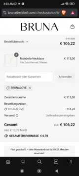 BRUNA coupon verification screenshot