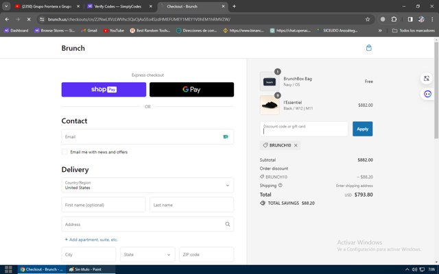 Brunch checkout page showing Brunch promo code box | Screenshot taken by SimplyCodes community member on Dec 22, 2023