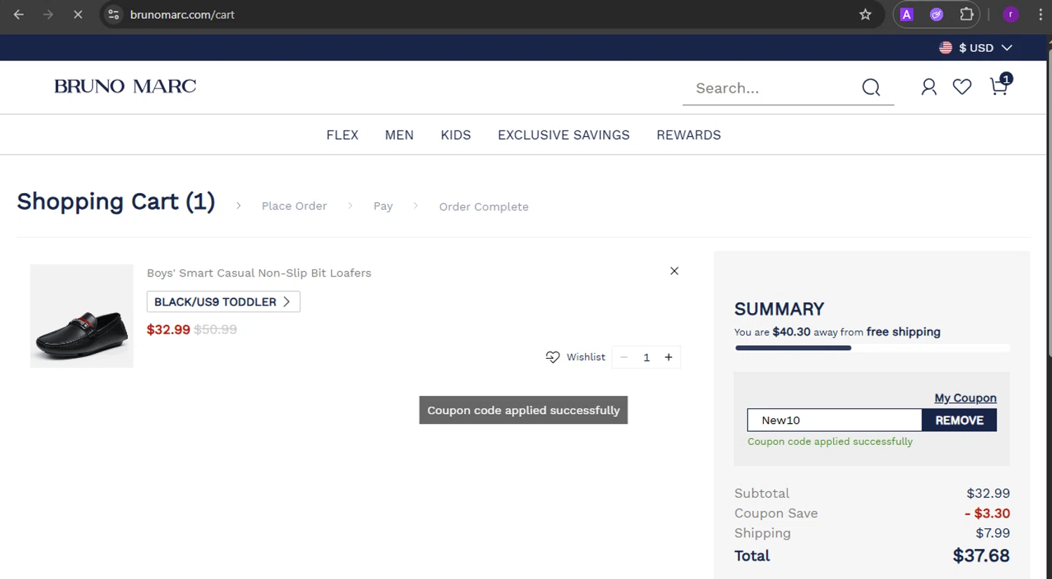 Bruno Marc coupon code screenshot showing code New10 applied at Bruno Marc checkout page. Uploaded by SimplyCodes community member SmartVoyager1455 on Jun 19, 2025