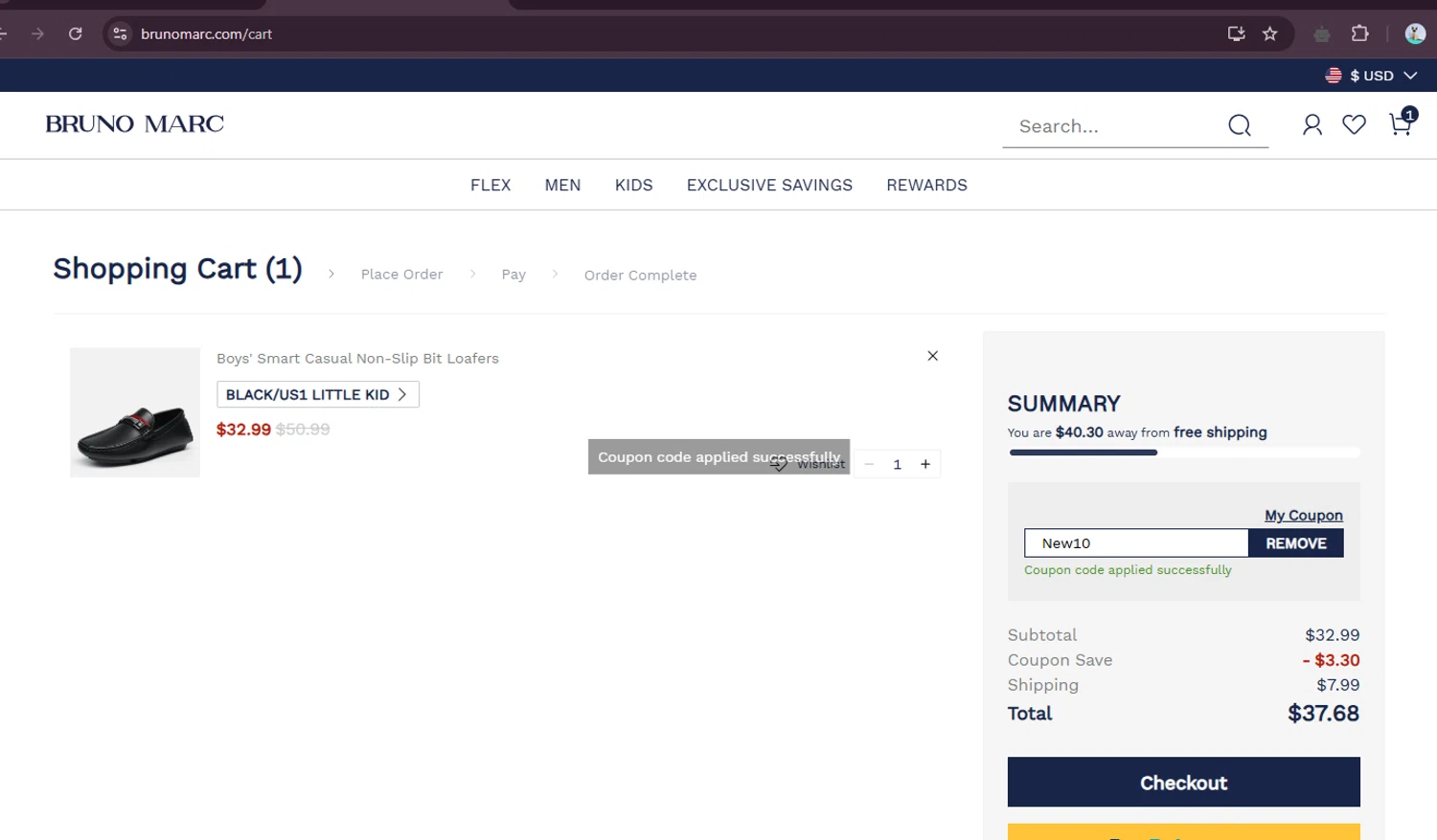 Bruno Marc coupon code screenshot showing code New10 applied at Bruno Marc checkout page. Uploaded by SimplyCodes community member elgatobravo on May 15, 2025