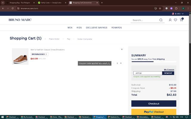 Bruno Marc checkout page showing Bruno Marc coupon code box | Screenshot taken by SimplyCodes community member on Sep 12, 2025