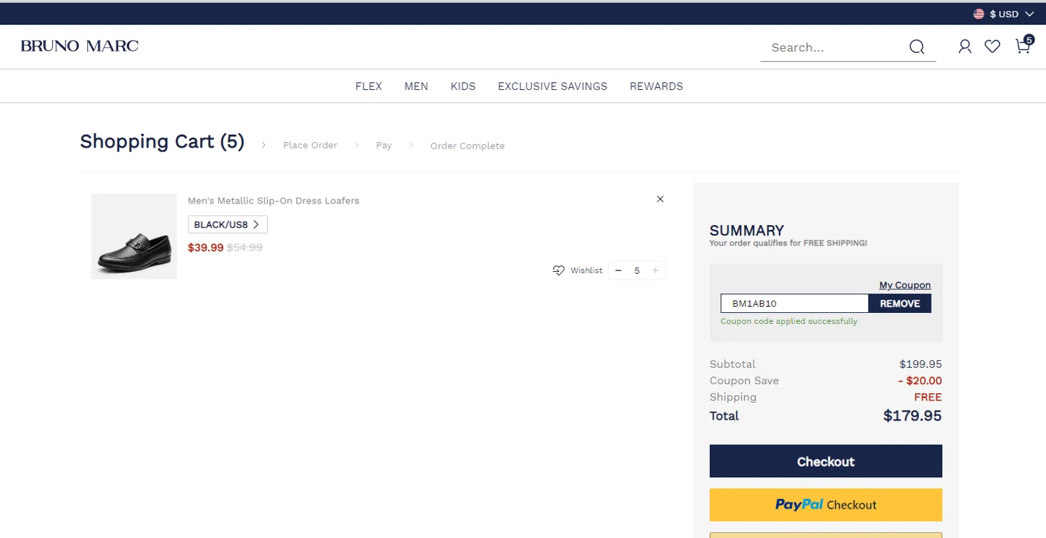 Bruno Marc coupon code screenshot showing code BM1AB10 applied at Bruno Marc checkout page. Uploaded by SimplyCodes community member MarielisPb on Jun 19, 2025