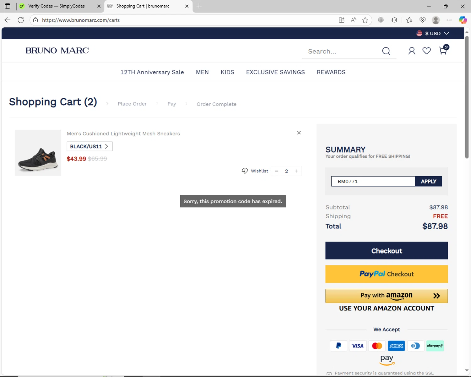 Bruno Marc coupon code screenshot showing code BM0771 applied at Bruno Marc checkout page. Uploaded by SimplyCodes community member jhoanDepp on Aug 9, 2025