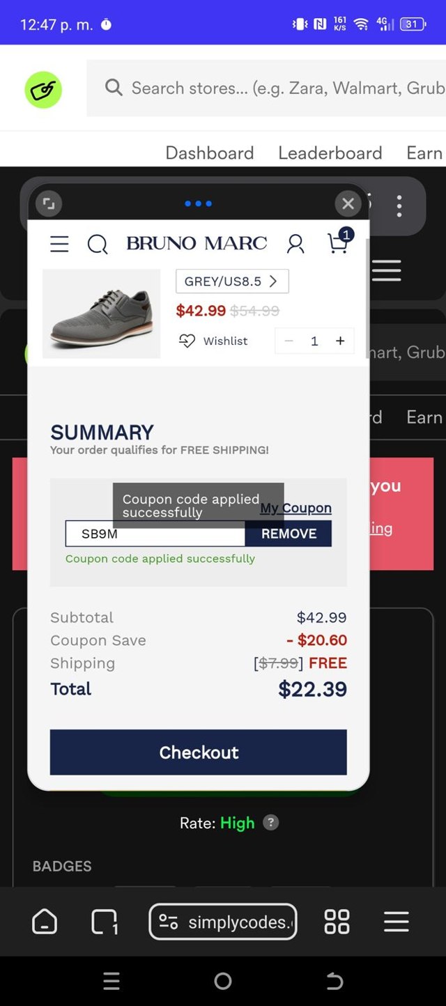 Bruno Marc checkout page showing Bruno Marc coupon code box | Screenshot taken by SimplyCodes community member on Aug 4, 2025