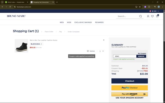 Bruno Marc checkout page showing Bruno Marc coupon code box | Screenshot taken by SimplyCodes community member on Sep 13, 2025