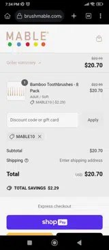 MABLE10 coupon verification screenshot
