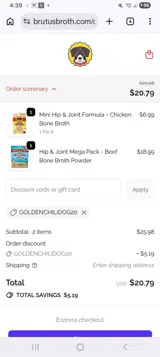 Goldenchilidog20 coupon verification screenshot