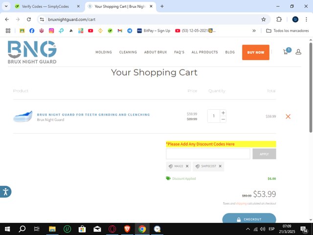 Brux Night Guard checkout page showing Brux Night Guard promo code box | Screenshot taken by SimplyCodes community member on Mar 21, 2025
