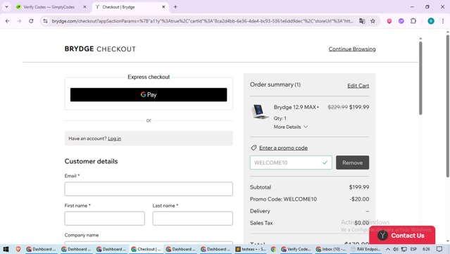 Brydge checkout page showing Brydge promo code box | Screenshot taken by SimplyCodes community member on Jun 6, 2025