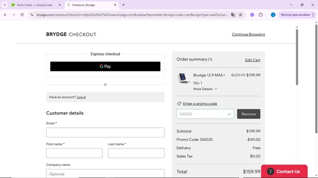 Brydge checkout page showing Brydge promo code box | Screenshot taken by SimplyCodes community member on Jun 12, 2025