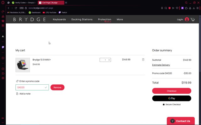 Brydge checkout page showing Brydge promo code box | Screenshot taken by SimplyCodes community member on Jun 13, 2025